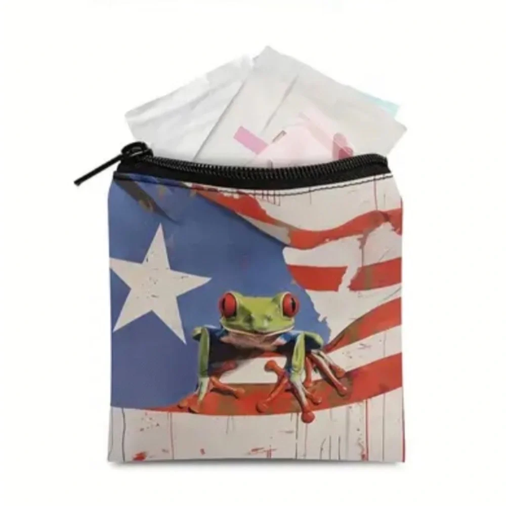 Coqui Tree Frog on Puerto Rico Flag Travel Organizer Cosmetic Coin Bag Wallet